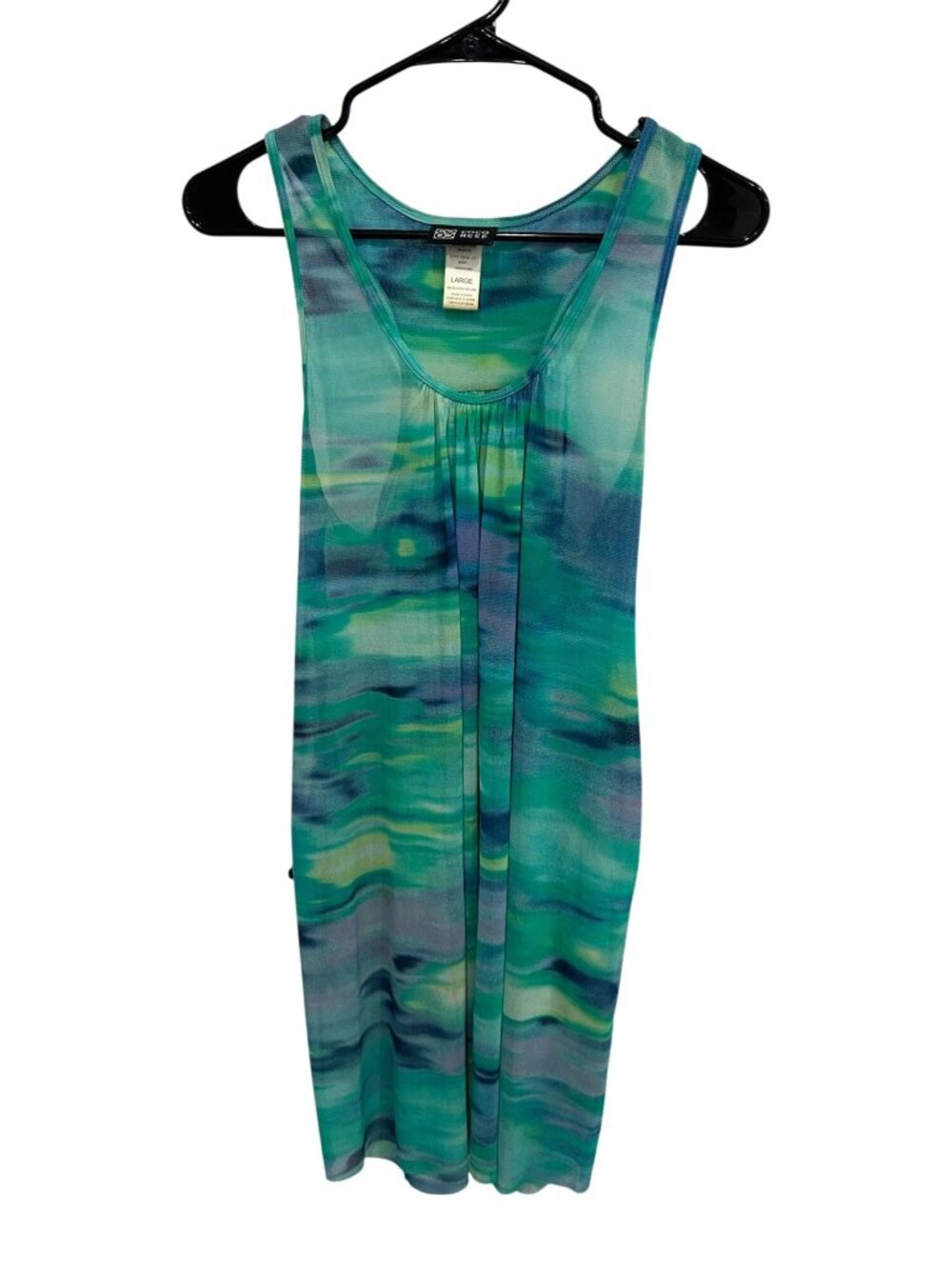 Coco Reef Sleeveless Cover Up Swim Dress Blue Green Sz Large Scoop Neck Beach